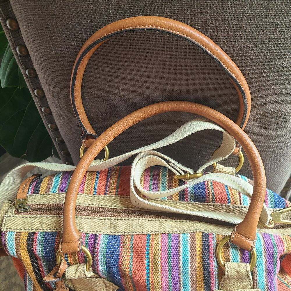 Y2K Fossil Keyper Maddox Striped Tapestry Satchel - Picture 4 of 10